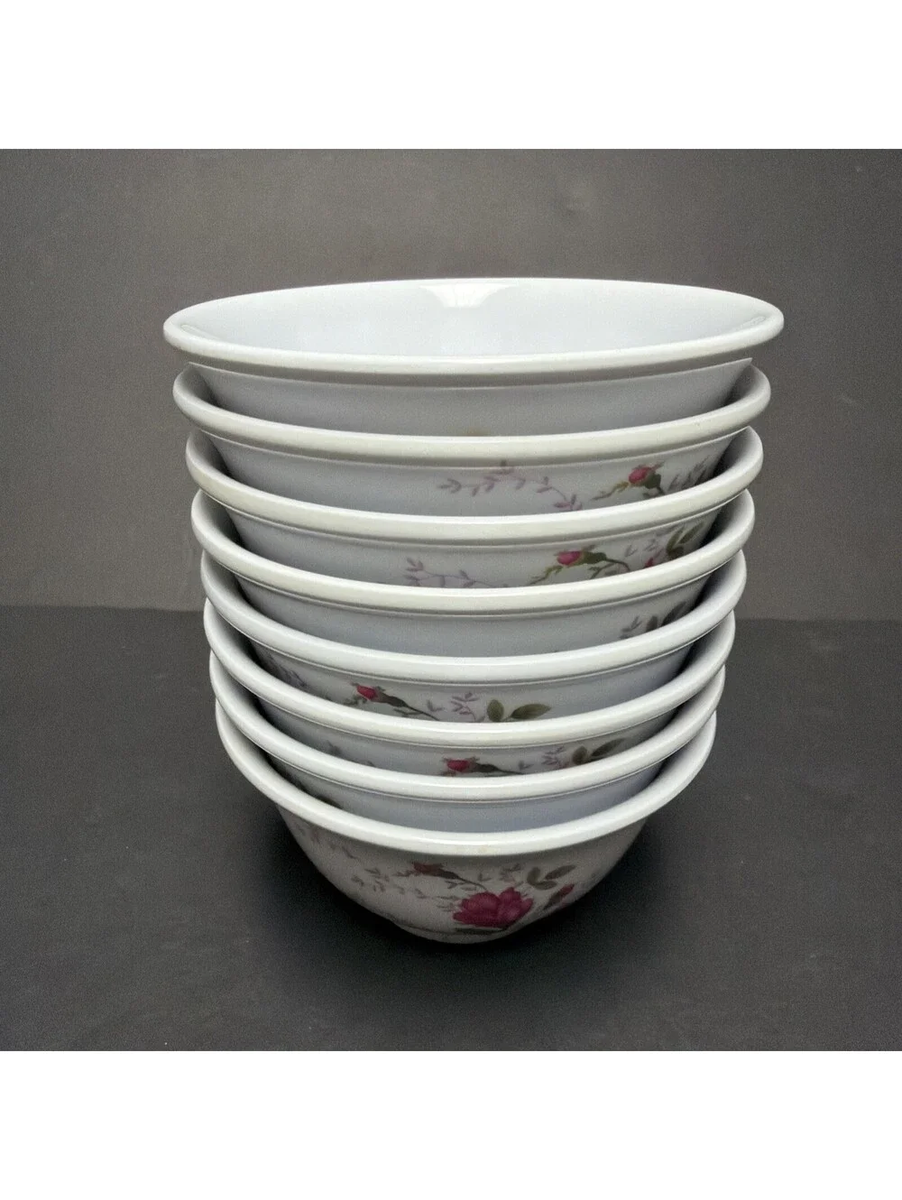 8 Vintage Melamine Koyo Japan Tea Or Rice Cups Bowls White Retro Flower Motif